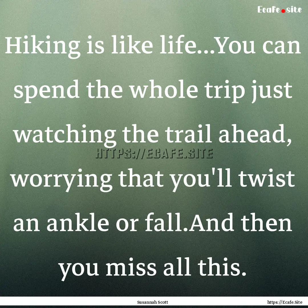 Hiking is like life...You can spend the whole.... : Quote by Susannah Scott