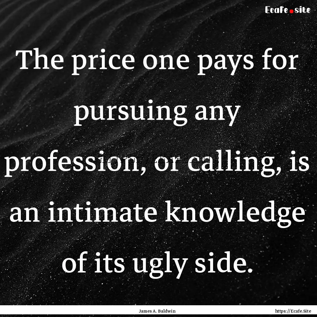 The price one pays for pursuing any profession,.... : Quote by James A. Baldwin