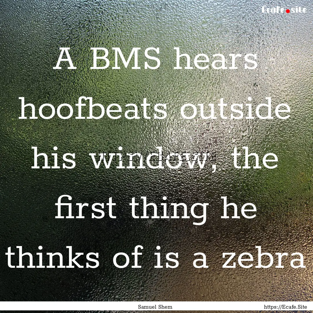 A BMS hears hoofbeats outside his window,.... : Quote by Samuel Shem