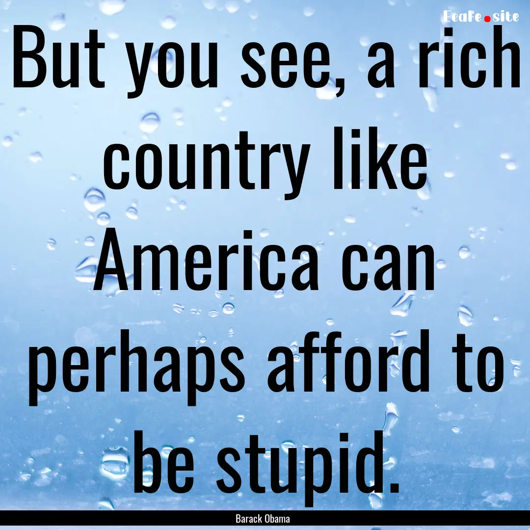 But you see, a rich country like America.... : Quote by Barack Obama