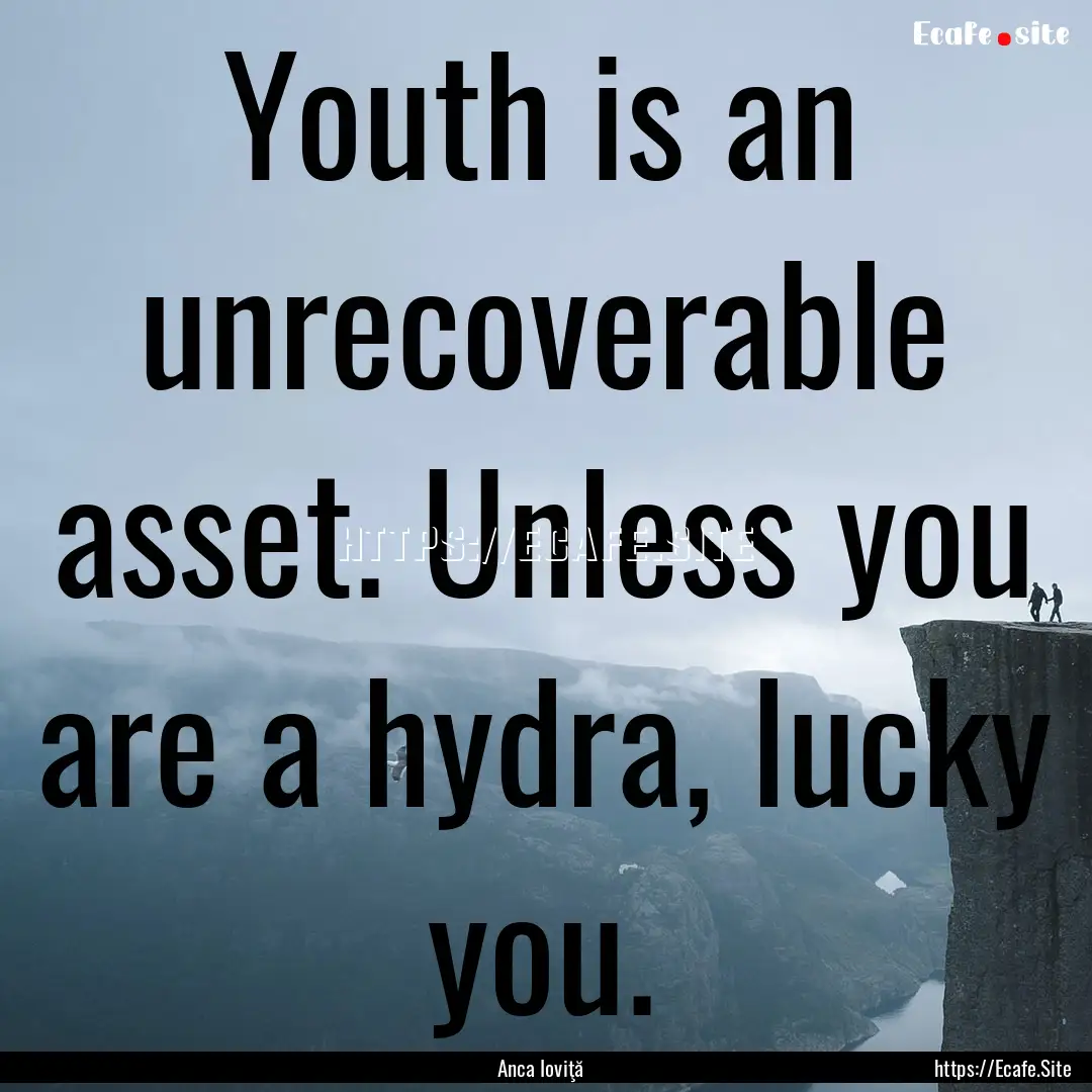 Youth is an unrecoverable asset. Unless you.... : Quote by Anca Ioviţă