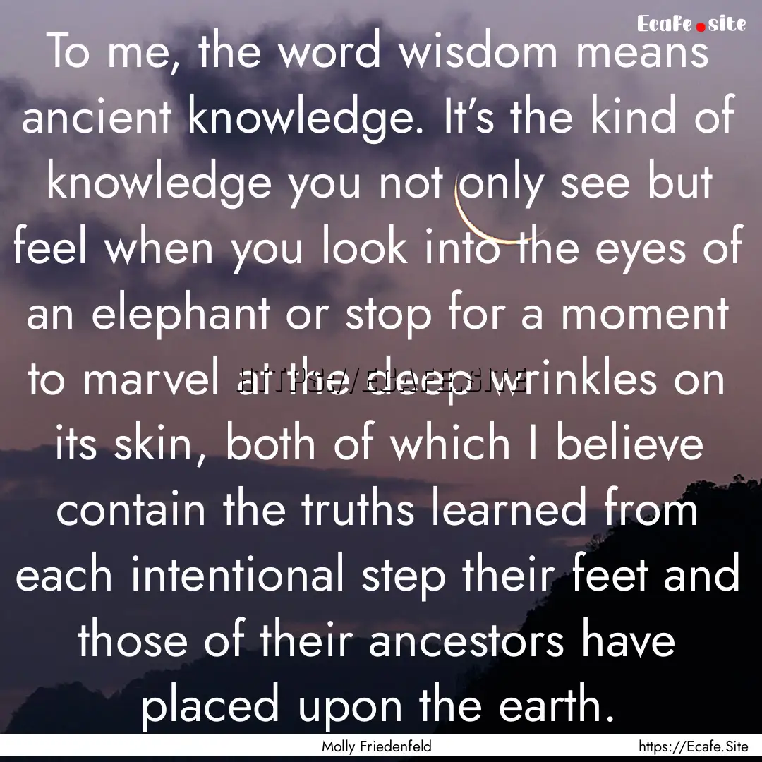 To me, the word wisdom means ancient knowledge..... : Quote by Molly Friedenfeld