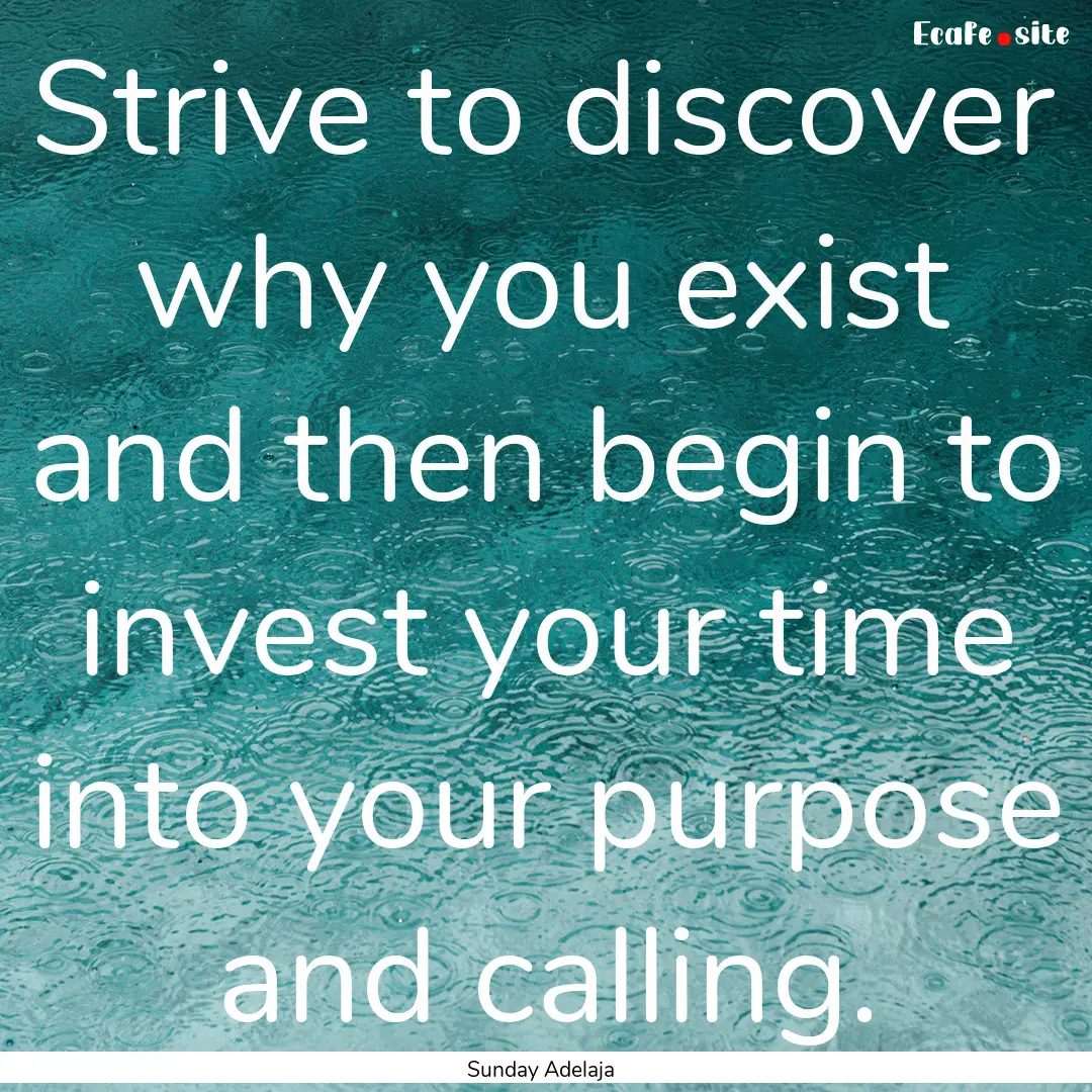 Strive to discover why you exist and then.... : Quote by Sunday Adelaja