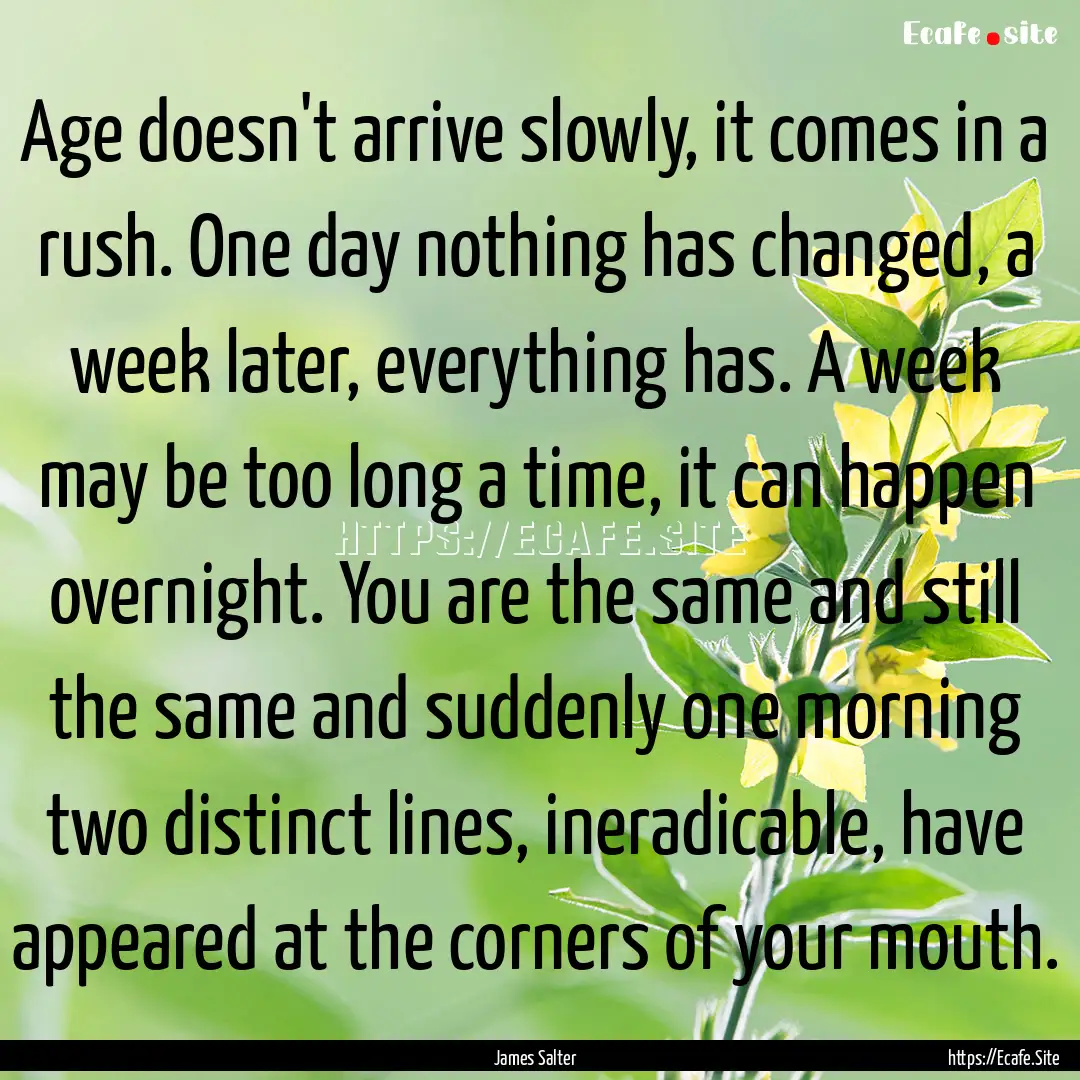 Age doesn't arrive slowly, it comes in a.... : Quote by James Salter