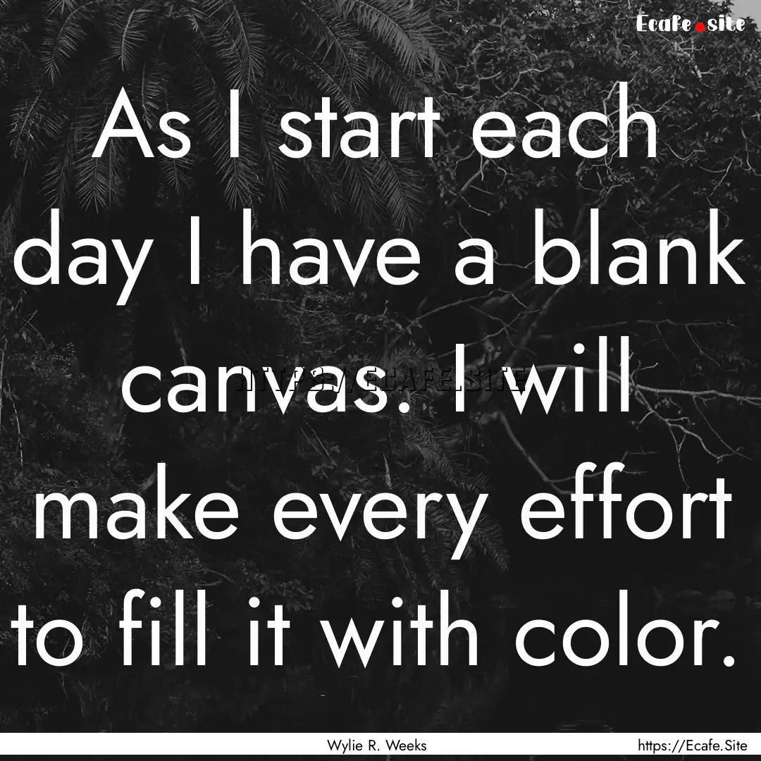 As I start each day I have a blank canvas..... : Quote by Wylie R. Weeks