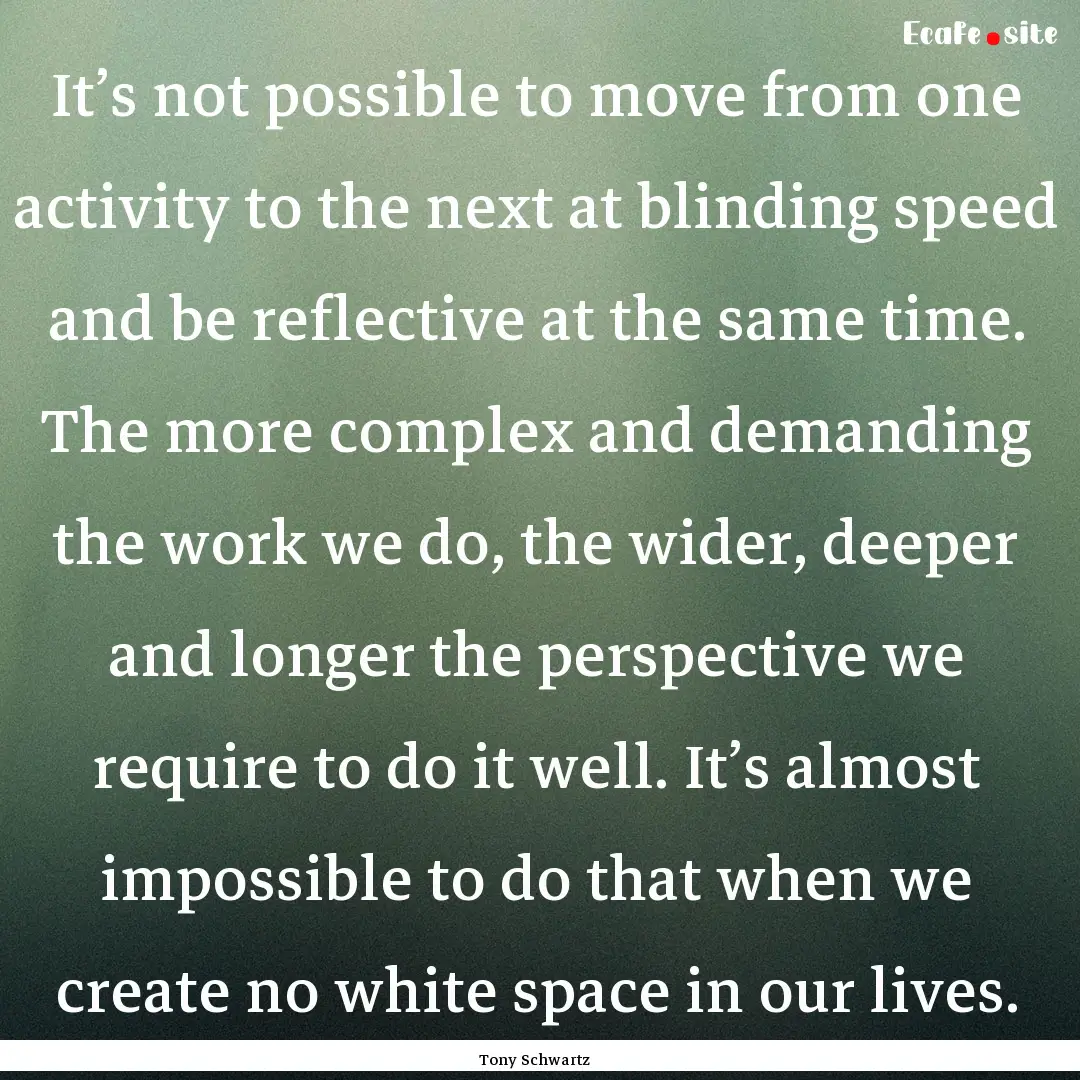 It’s not possible to move from one activity.... : Quote by Tony Schwartz