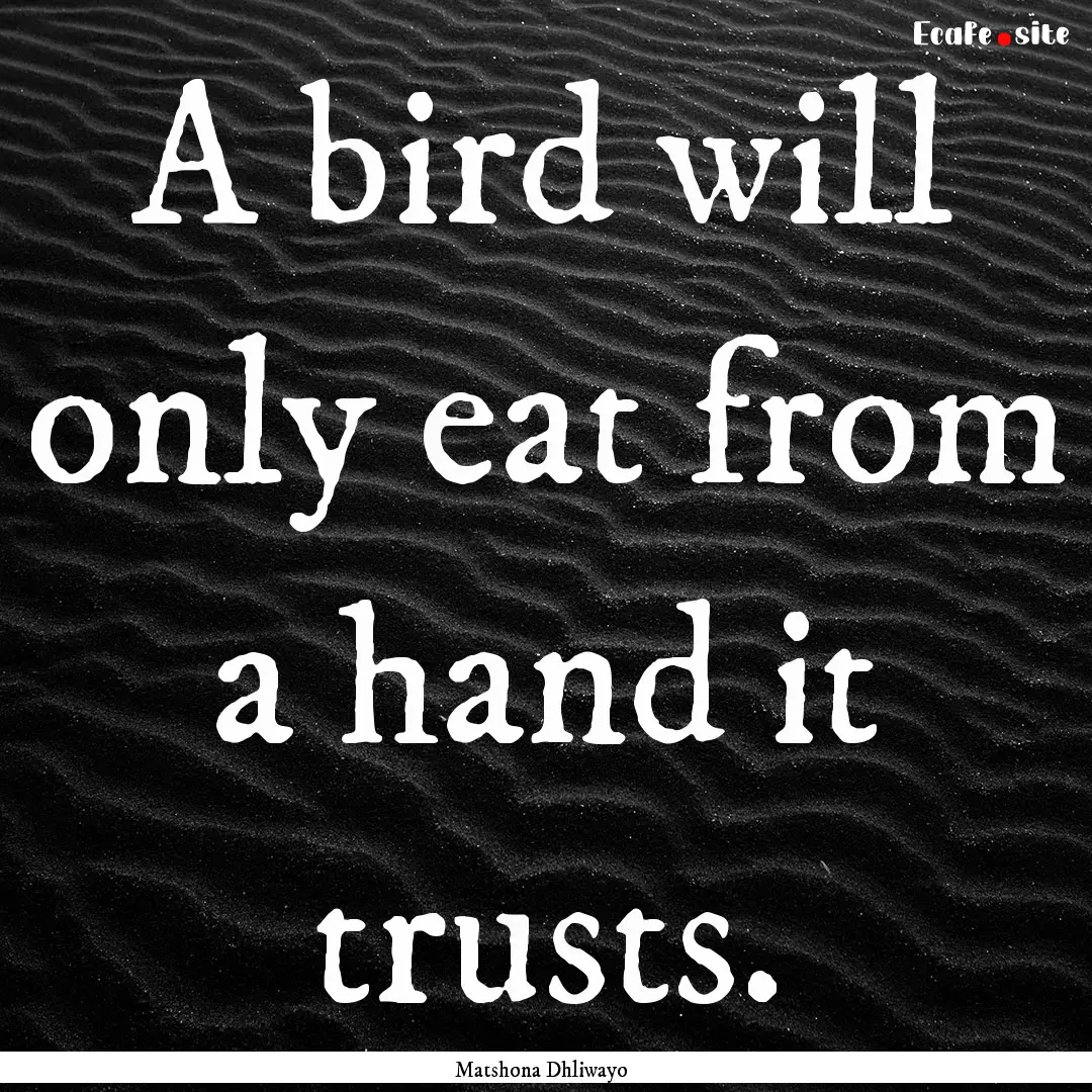 A bird will only eat from a hand it trusts..... : Quote by Matshona Dhliwayo