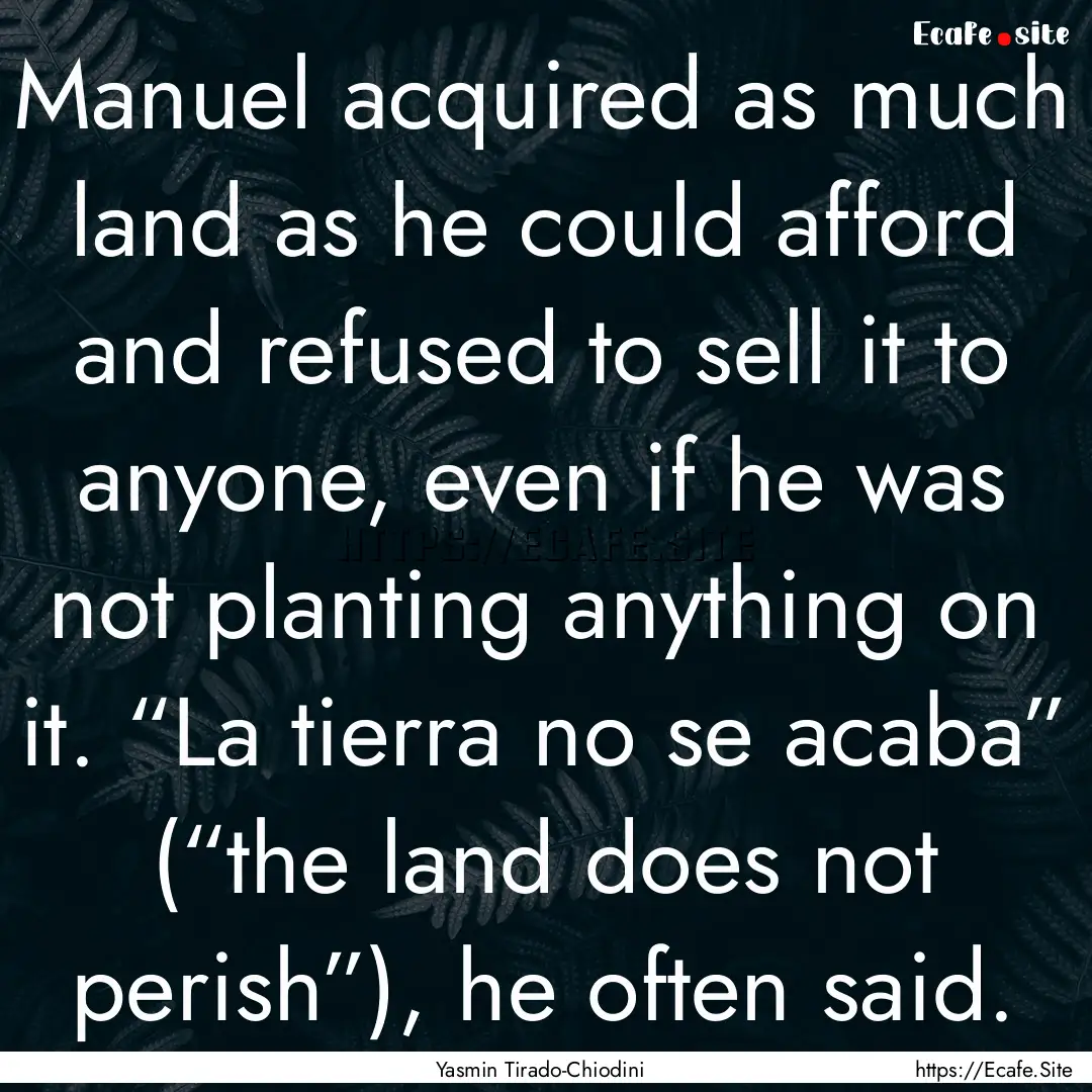 Manuel acquired as much land as he could.... : Quote by Yasmin Tirado-Chiodini