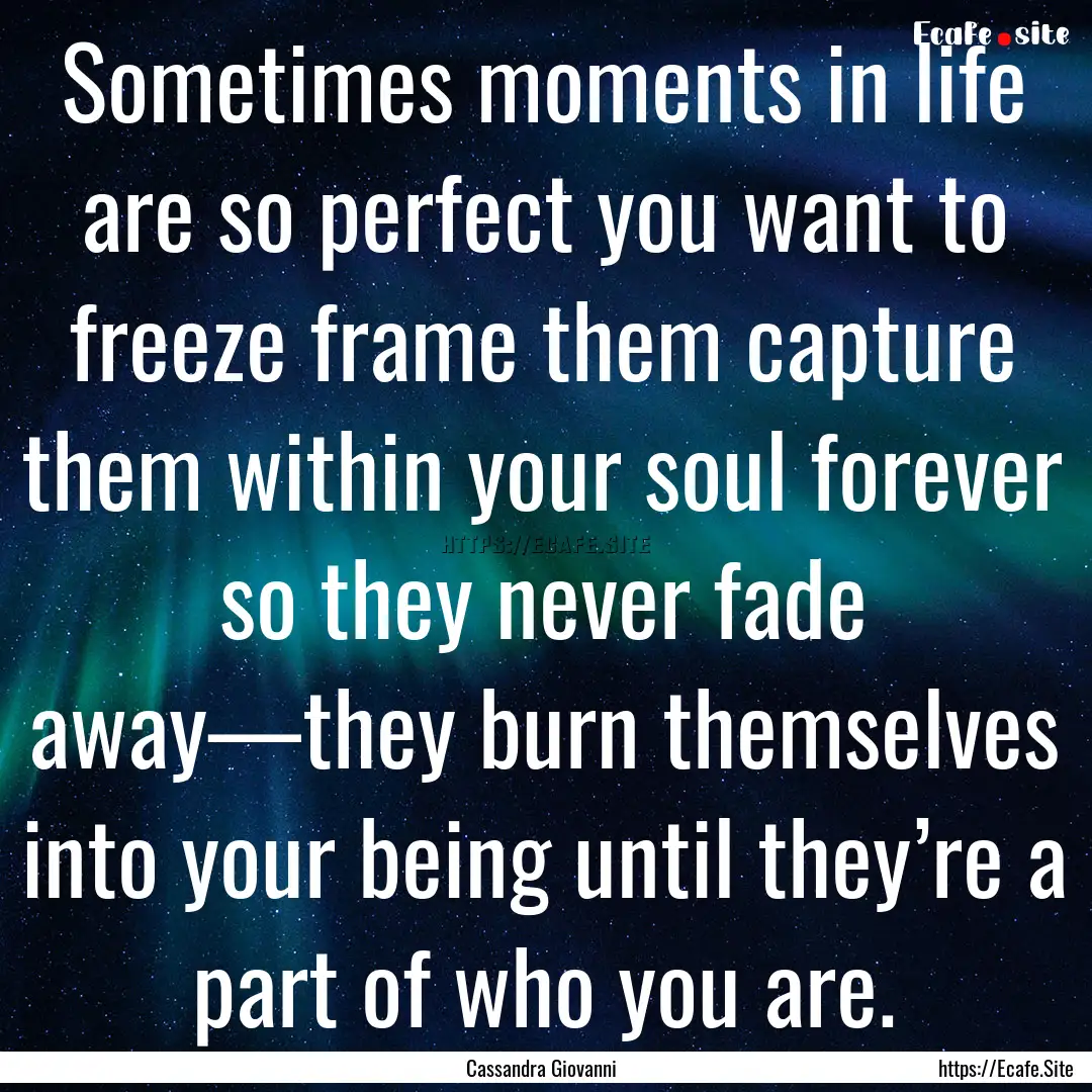 Sometimes moments in life are so perfect.... : Quote by Cassandra Giovanni