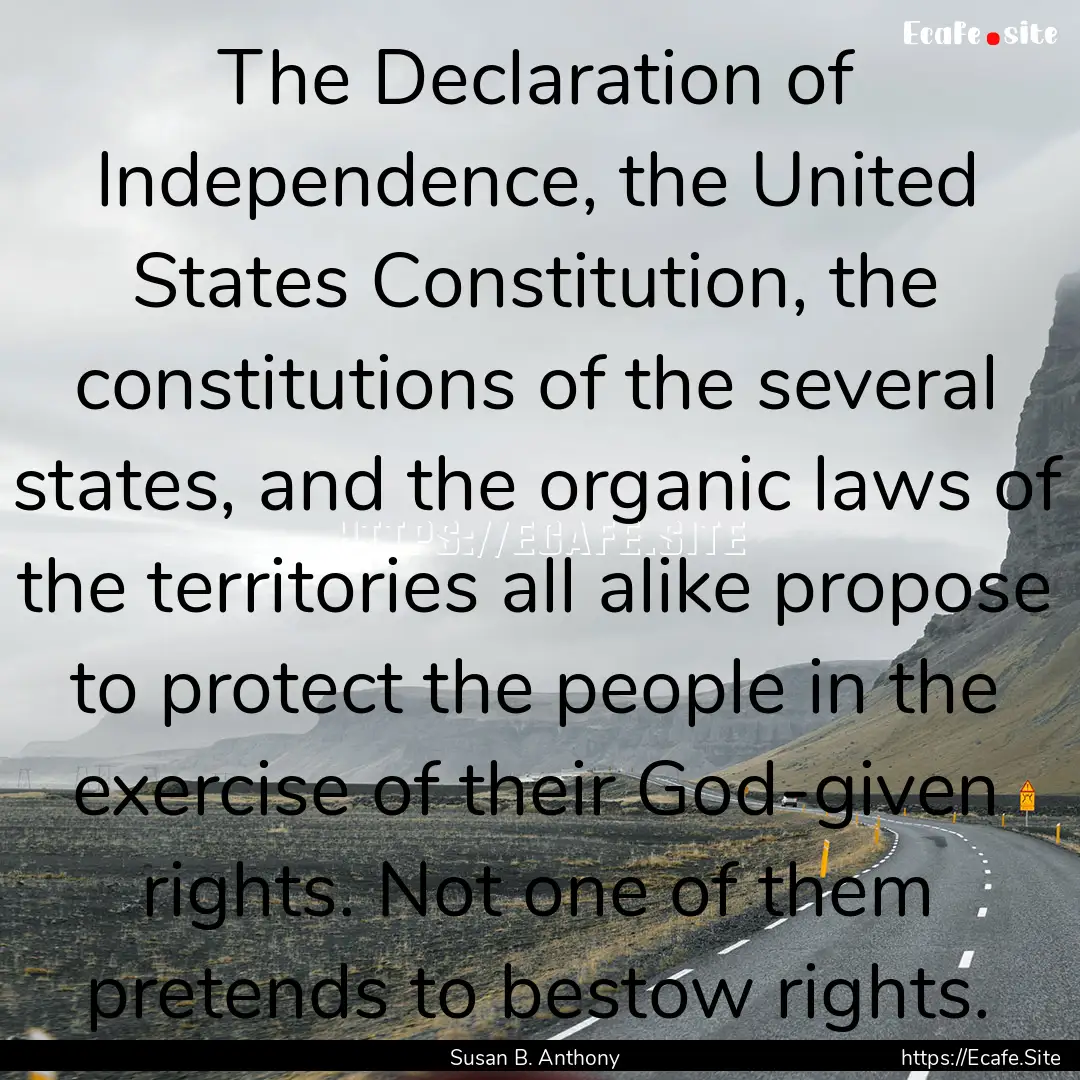 The Declaration of Independence, the United.... : Quote by Susan B. Anthony