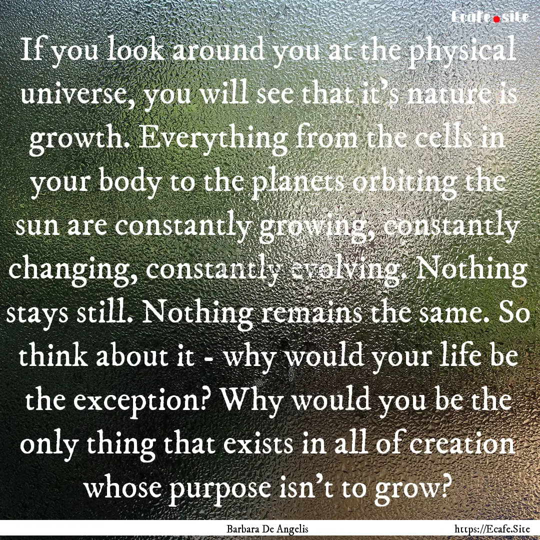 If you look around you at the physical universe,.... : Quote by Barbara De Angelis