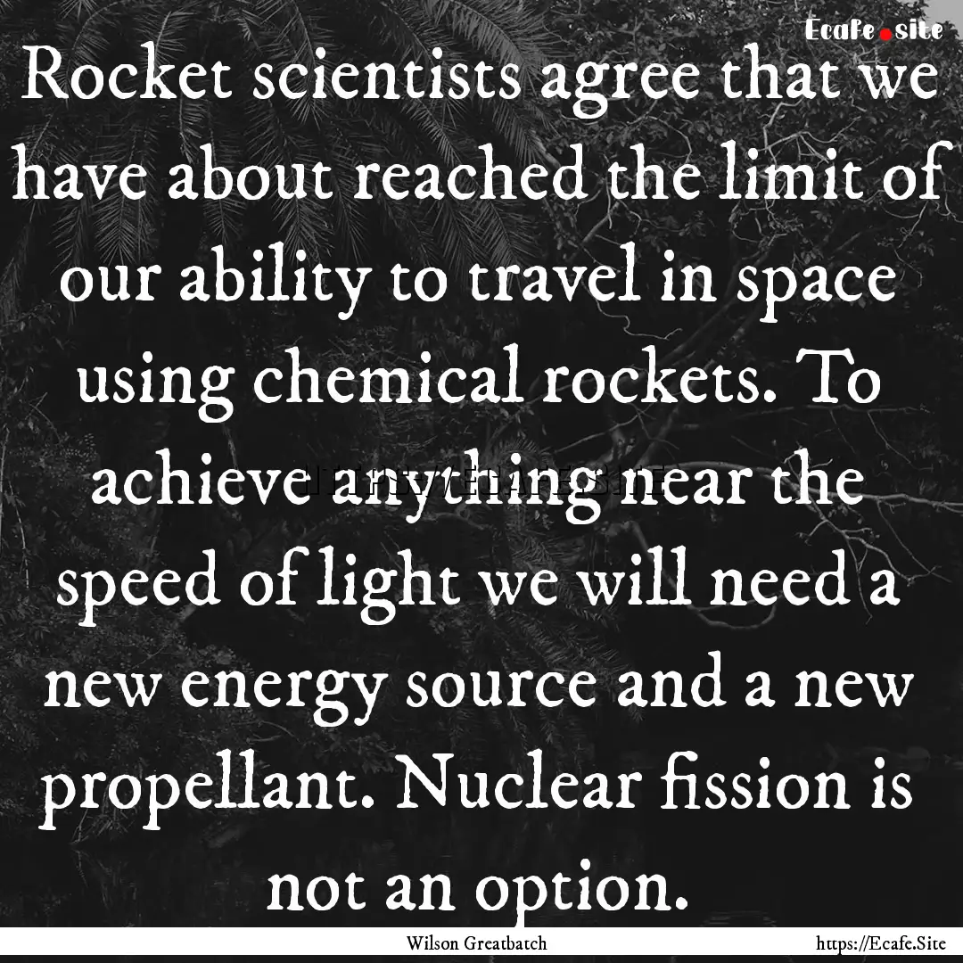 Rocket scientists agree that we have about.... : Quote by Wilson Greatbatch