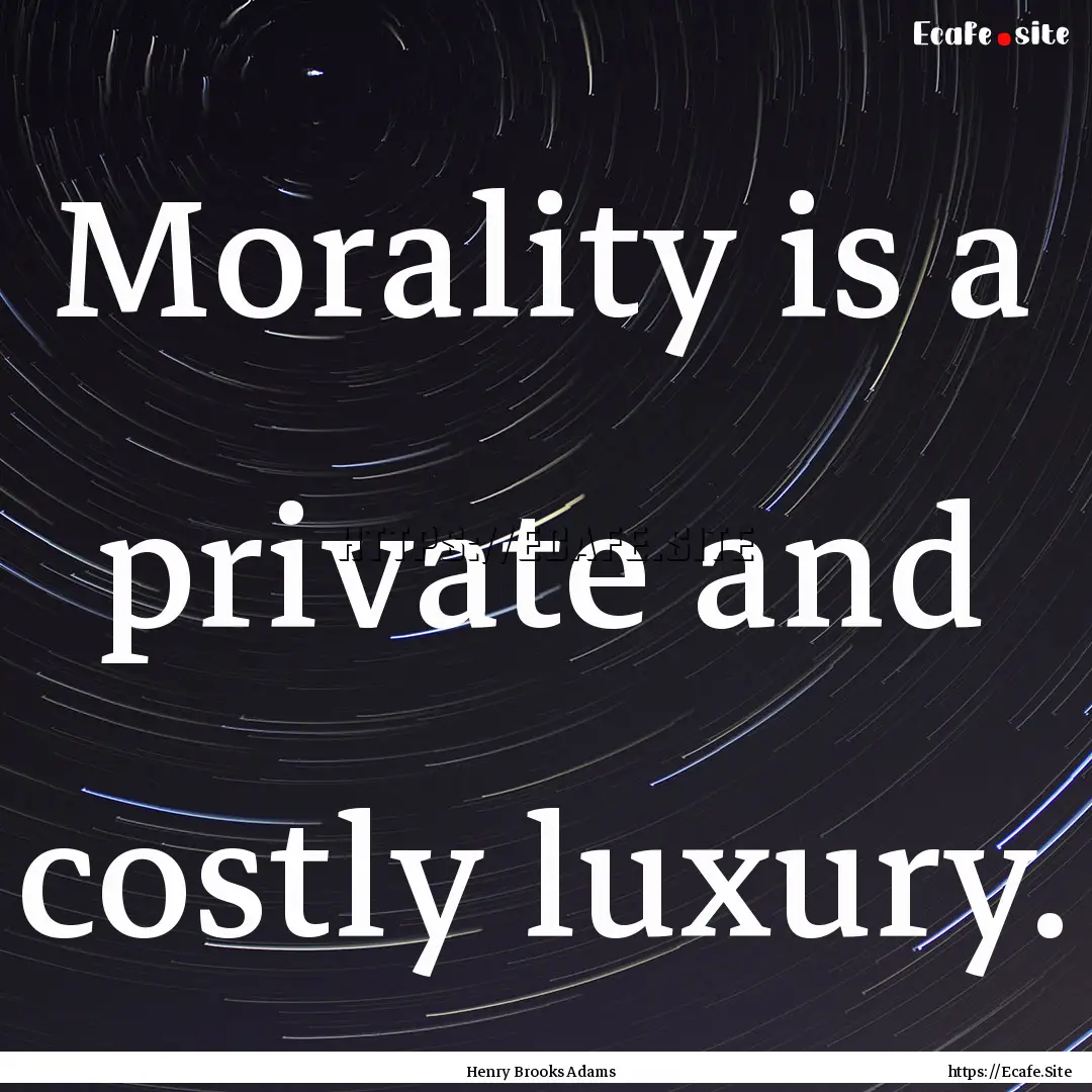 Morality is a private and costly luxury. : Quote by Henry Brooks Adams