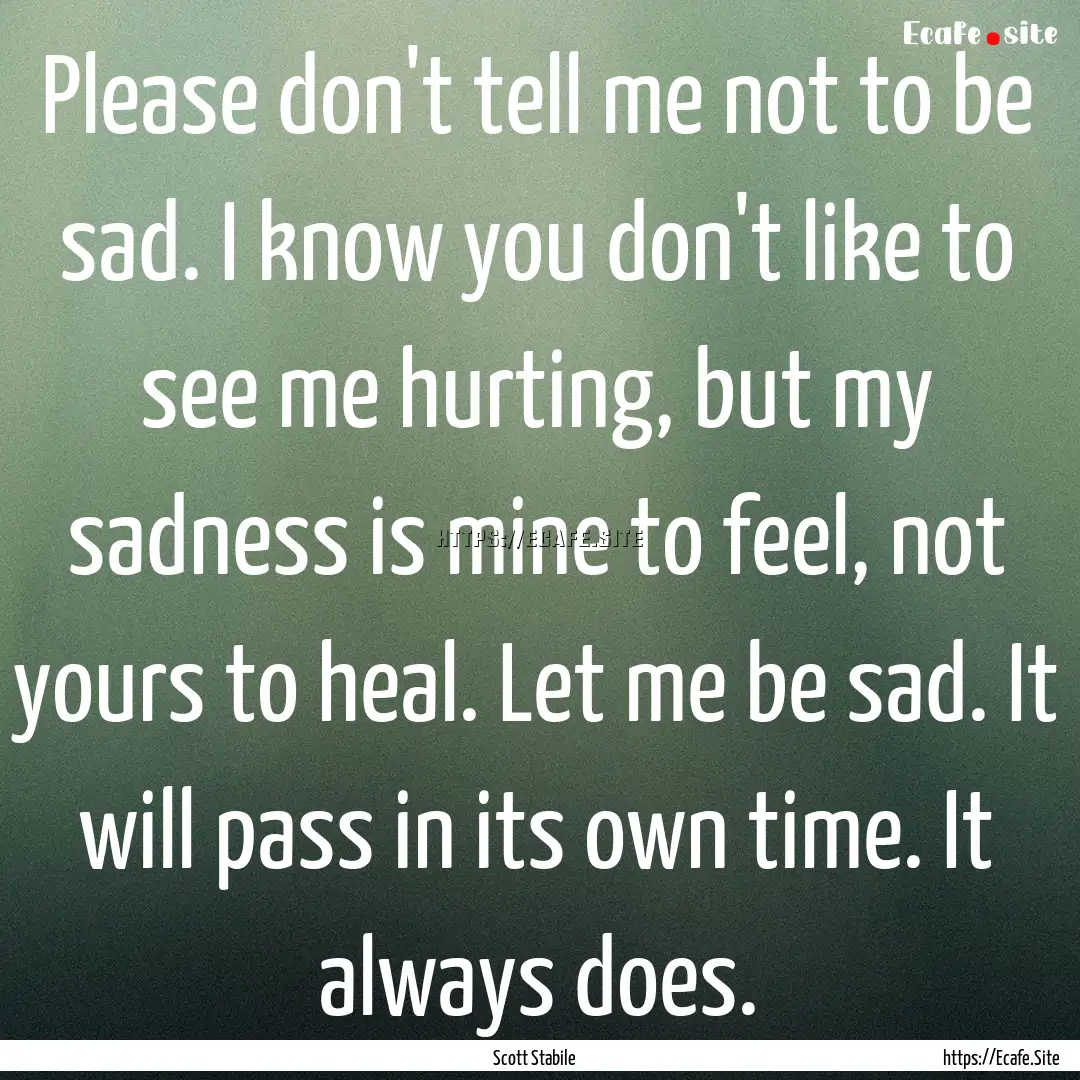 Please don't tell me not to be sad. I know.... : Quote by Scott Stabile