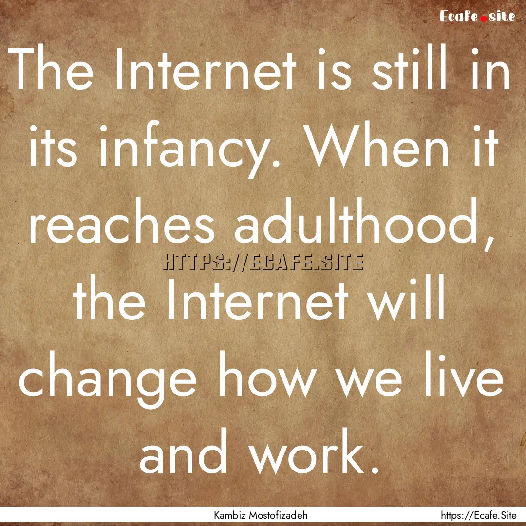 The Internet is still in its infancy. When.... : Quote by Kambiz Mostofizadeh