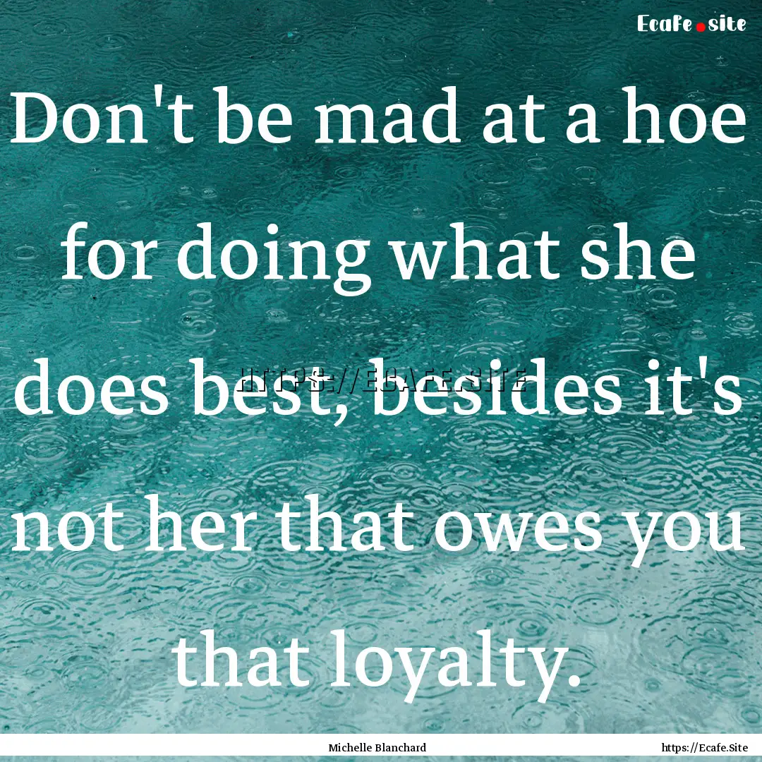 Don't be mad at a hoe for doing what she.... : Quote by Michelle Blanchard