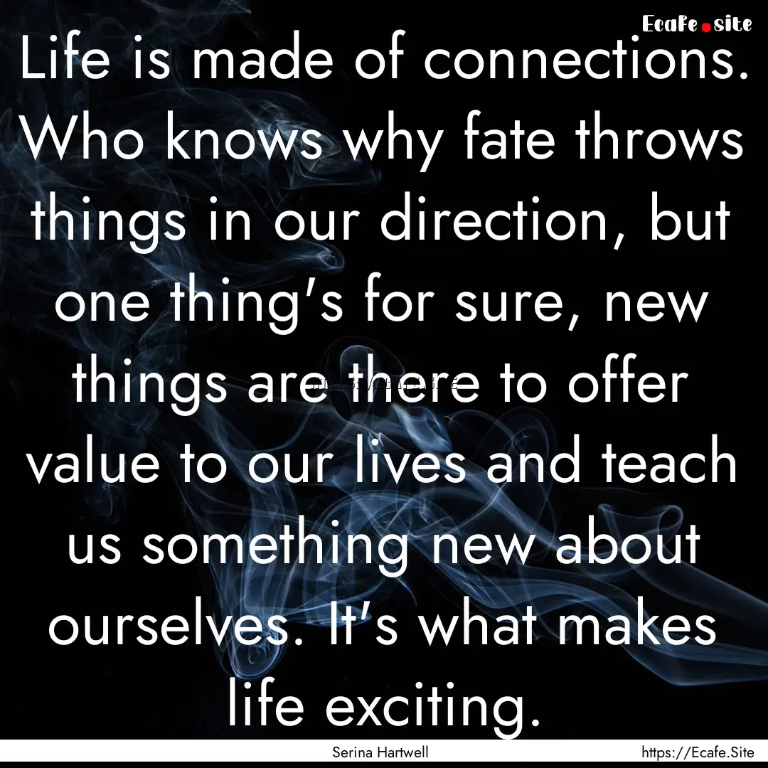 Life is made of connections. Who knows why.... : Quote by Serina Hartwell