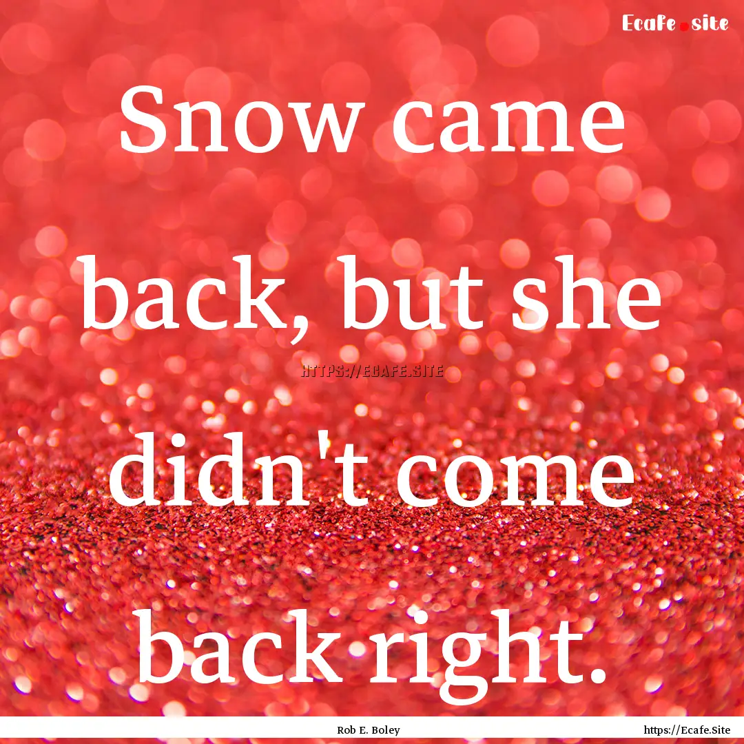 Snow came back, but she didn't come back.... : Quote by Rob E. Boley