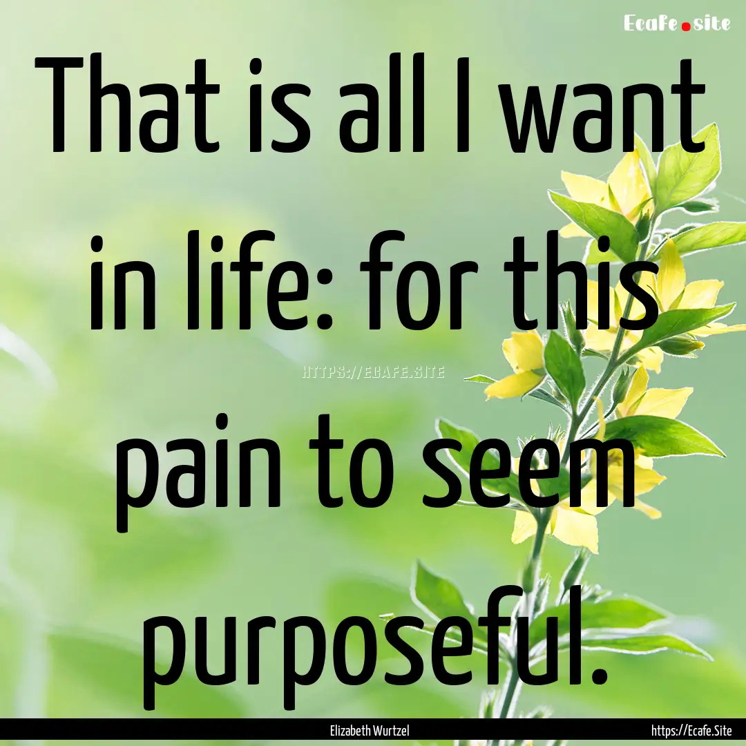 That is all I want in life: for this pain.... : Quote by Elizabeth Wurtzel