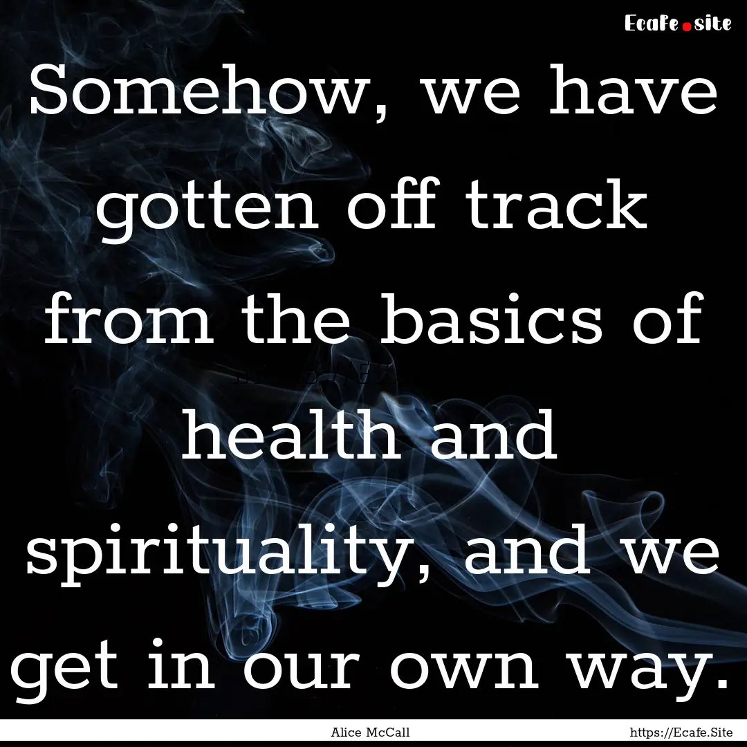 Somehow, we have gotten off track from the.... : Quote by Alice McCall