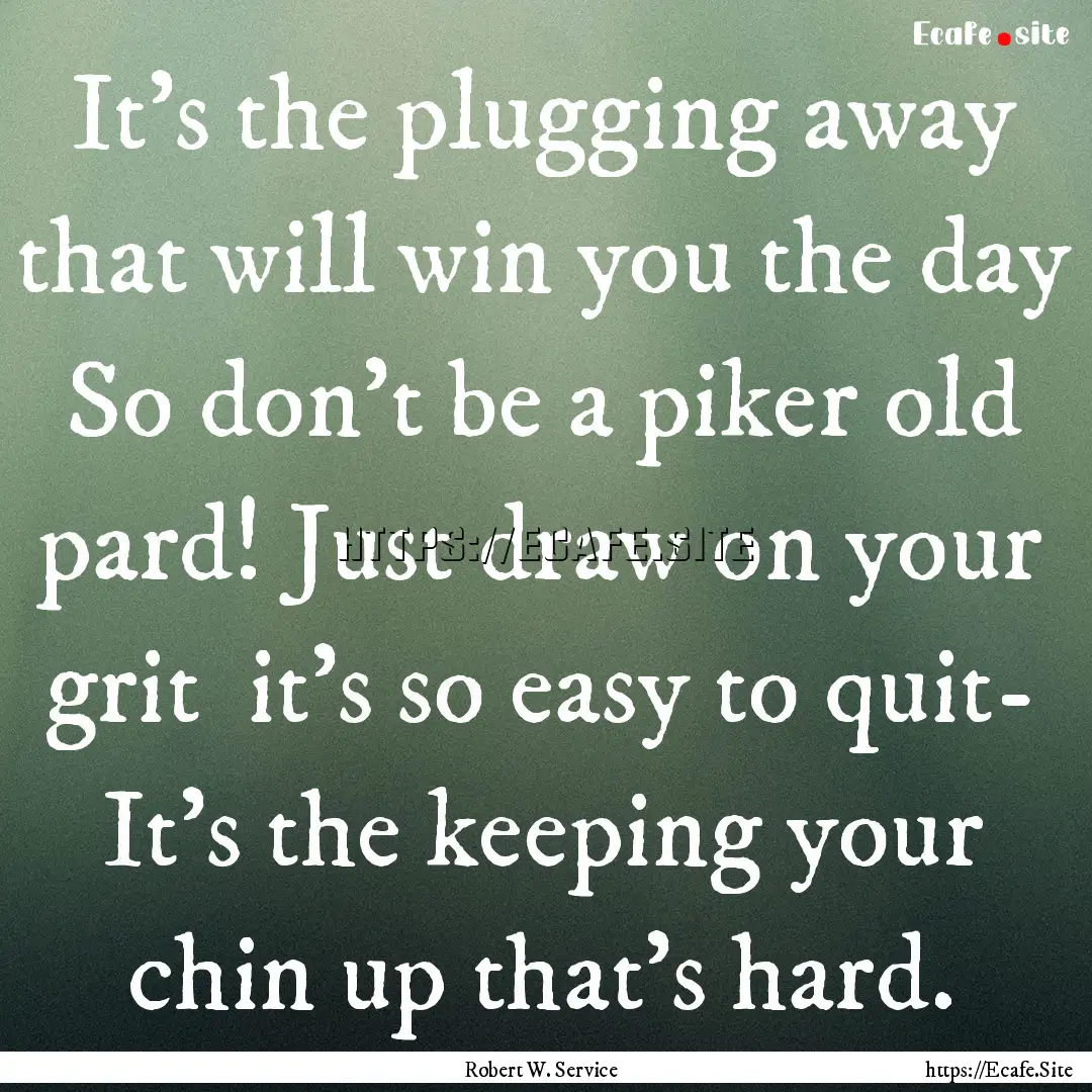 It's the plugging away that will win you.... : Quote by Robert W. Service