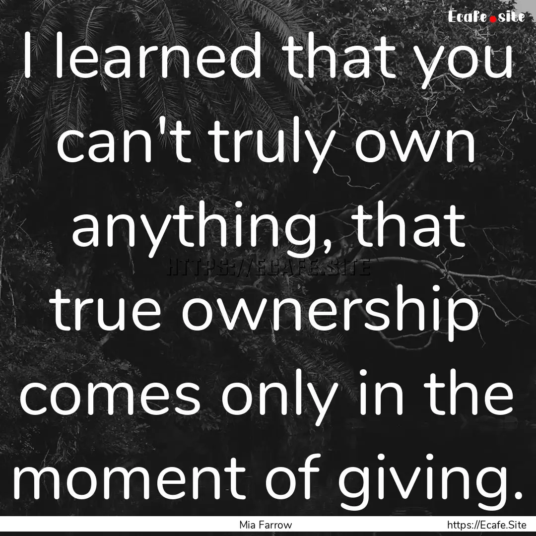 I learned that you can't truly own anything,.... : Quote by Mia Farrow