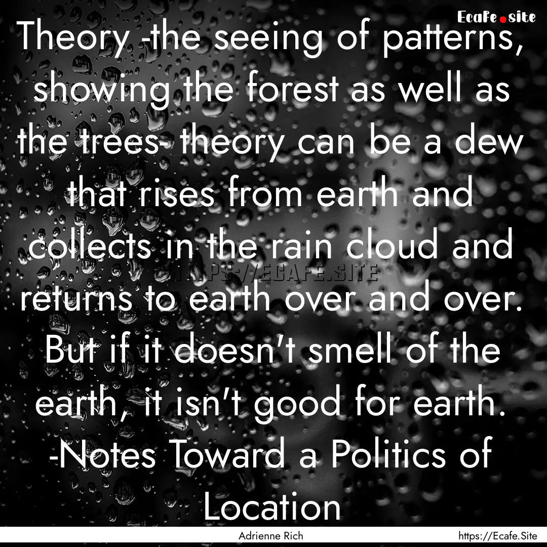 Theory -the seeing of patterns, showing the.... : Quote by Adrienne Rich