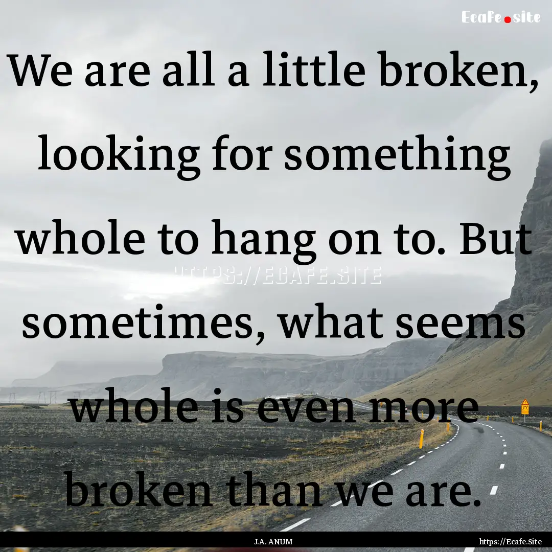 We are all a little broken, looking for something.... : Quote by J.A. ANUM