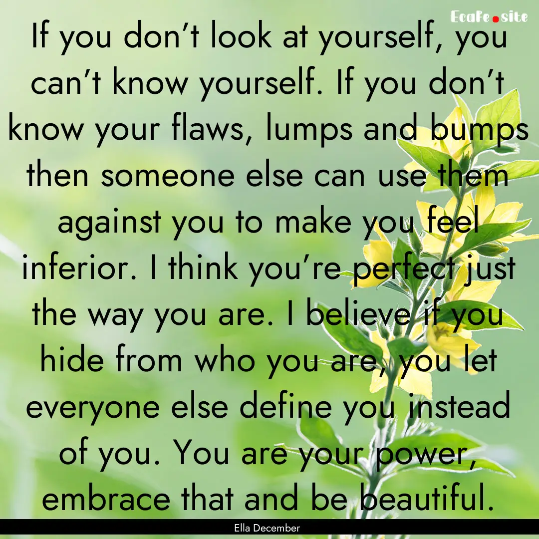 If you don’t look at yourself, you can’t.... : Quote by Ella December