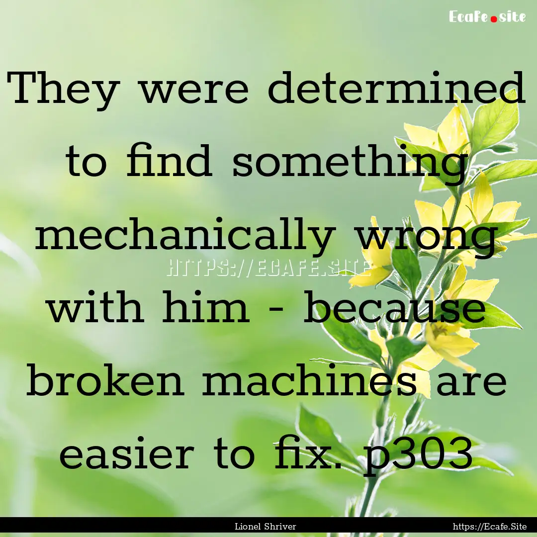 They were determined to find something mechanically.... : Quote by Lionel Shriver