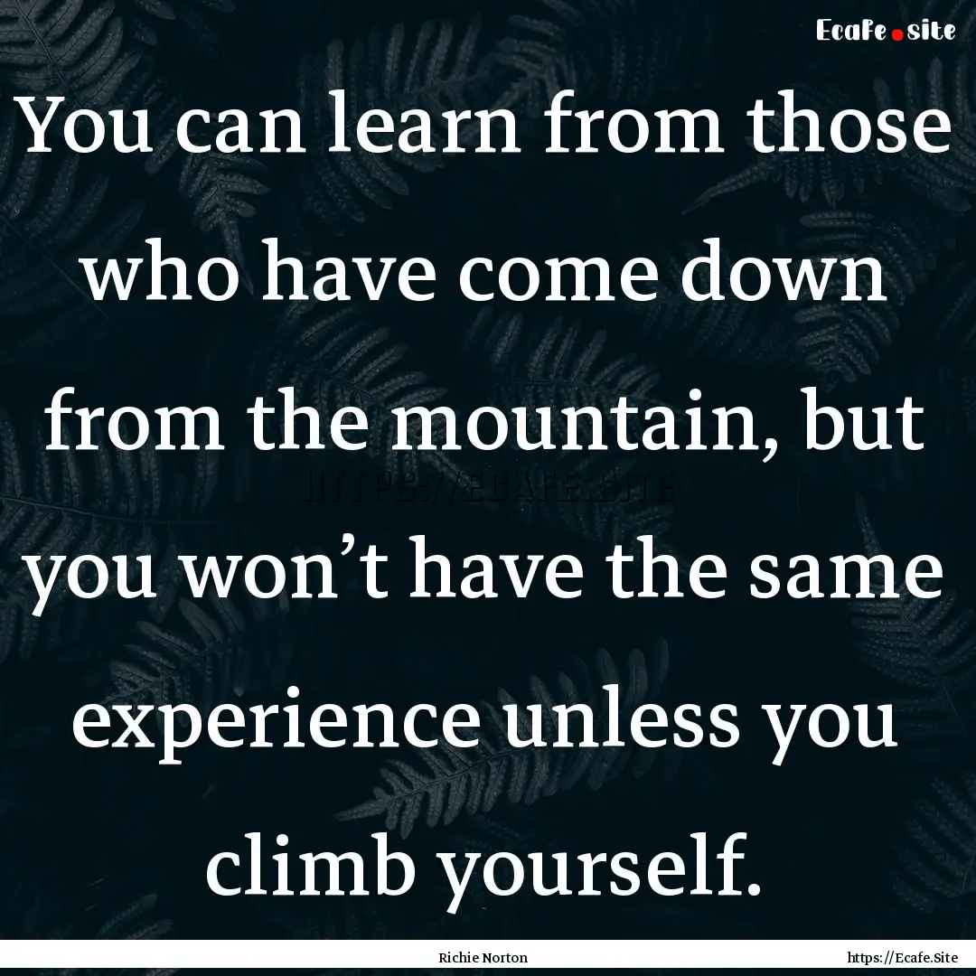 You can learn from those who have come down.... : Quote by Richie Norton