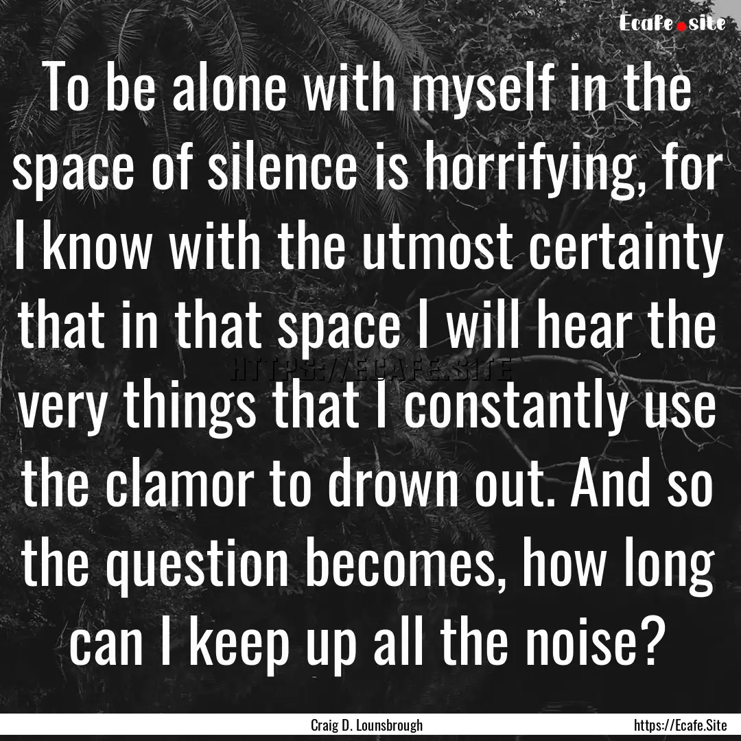 To be alone with myself in the space of silence.... : Quote by Craig D. Lounsbrough