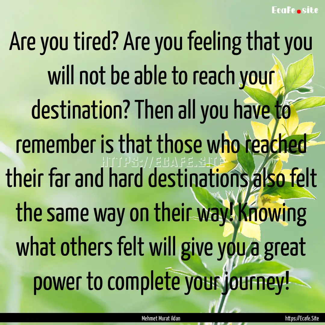 Are you tired? Are you feeling that you will.... : Quote by Mehmet Murat ildan