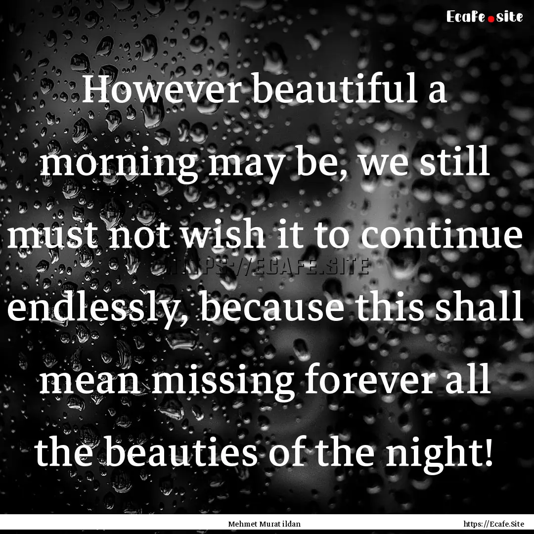 However beautiful a morning may be, we still.... : Quote by Mehmet Murat ildan