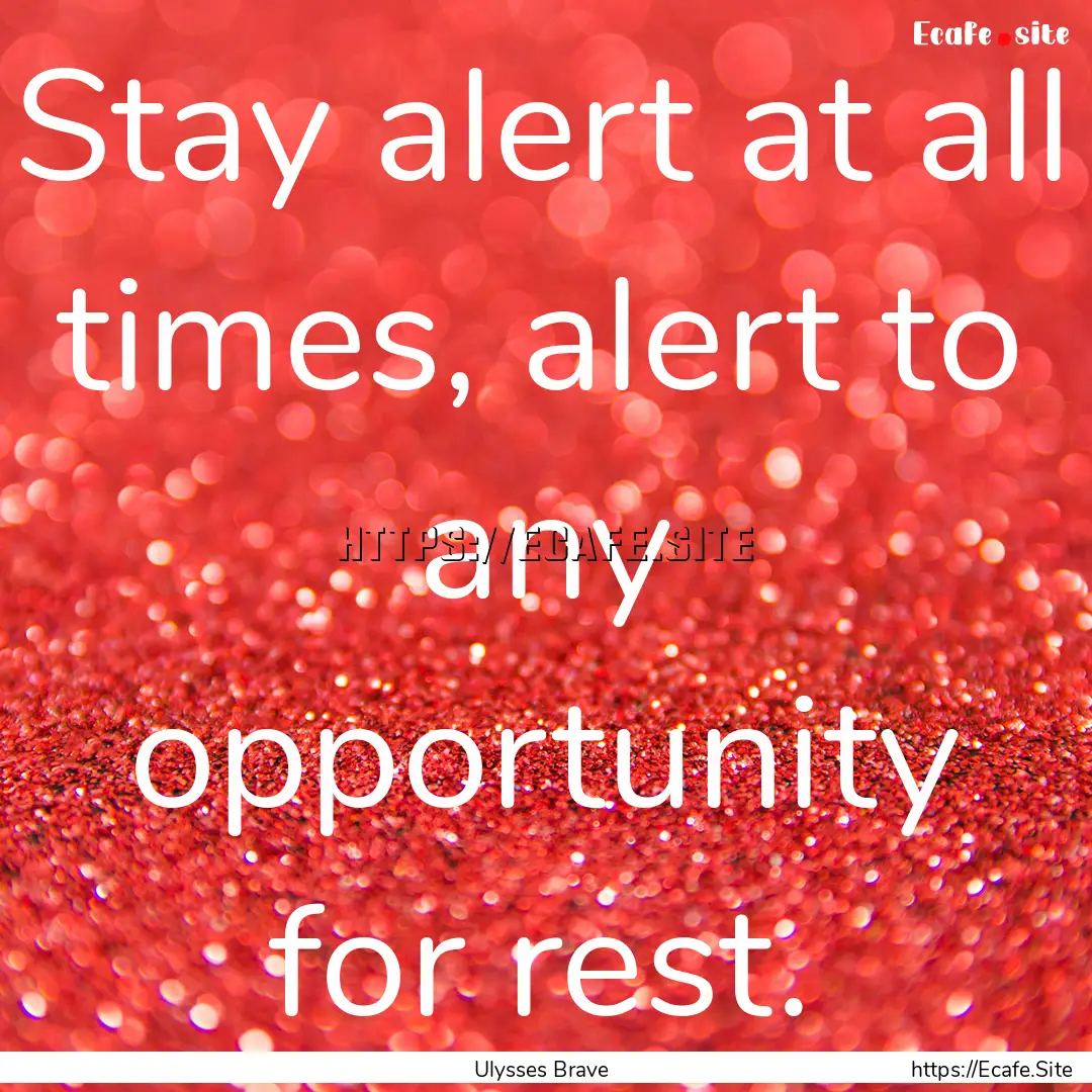 Stay alert at all times, alert to any opportunity.... : Quote by Ulysses Brave