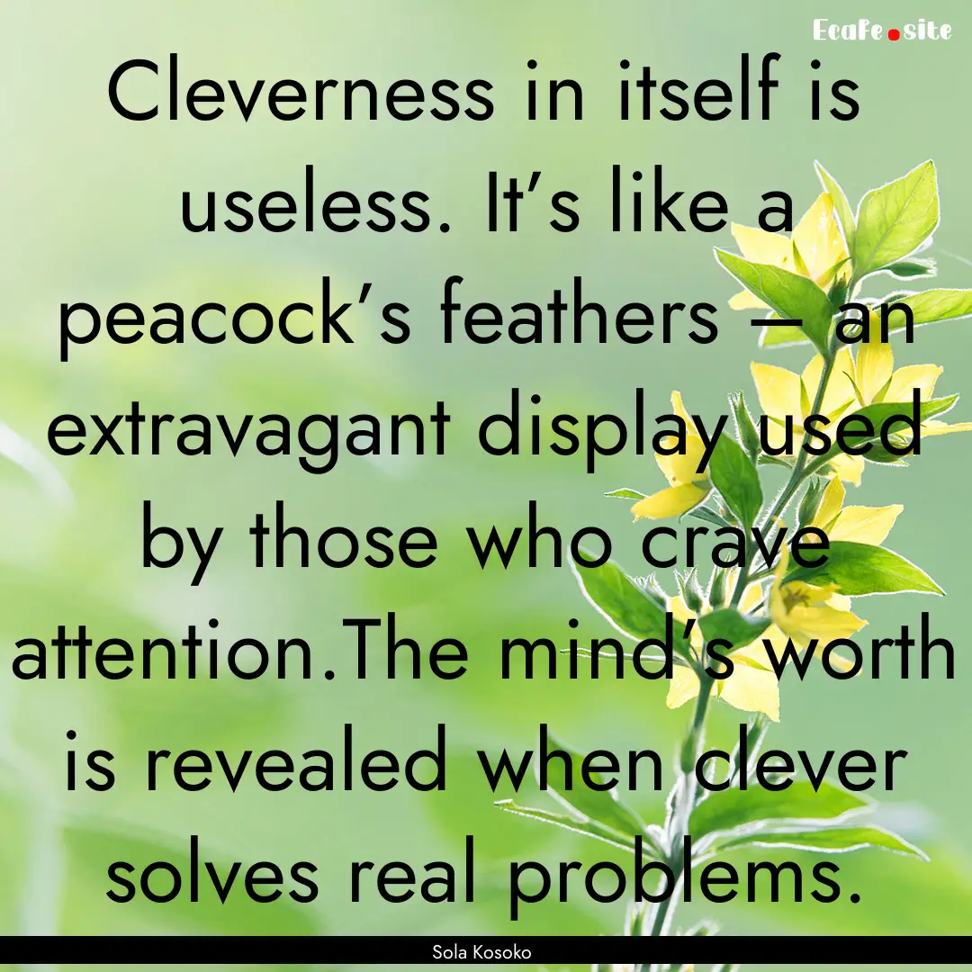 Cleverness in itself is useless. It’s like.... : Quote by Sola Kosoko