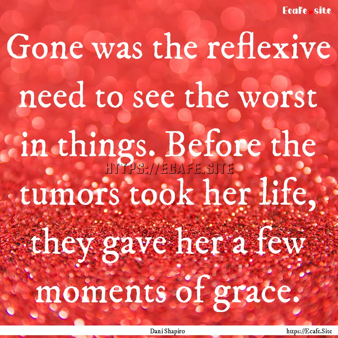 Gone was the reflexive need to see the worst.... : Quote by Dani Shapiro