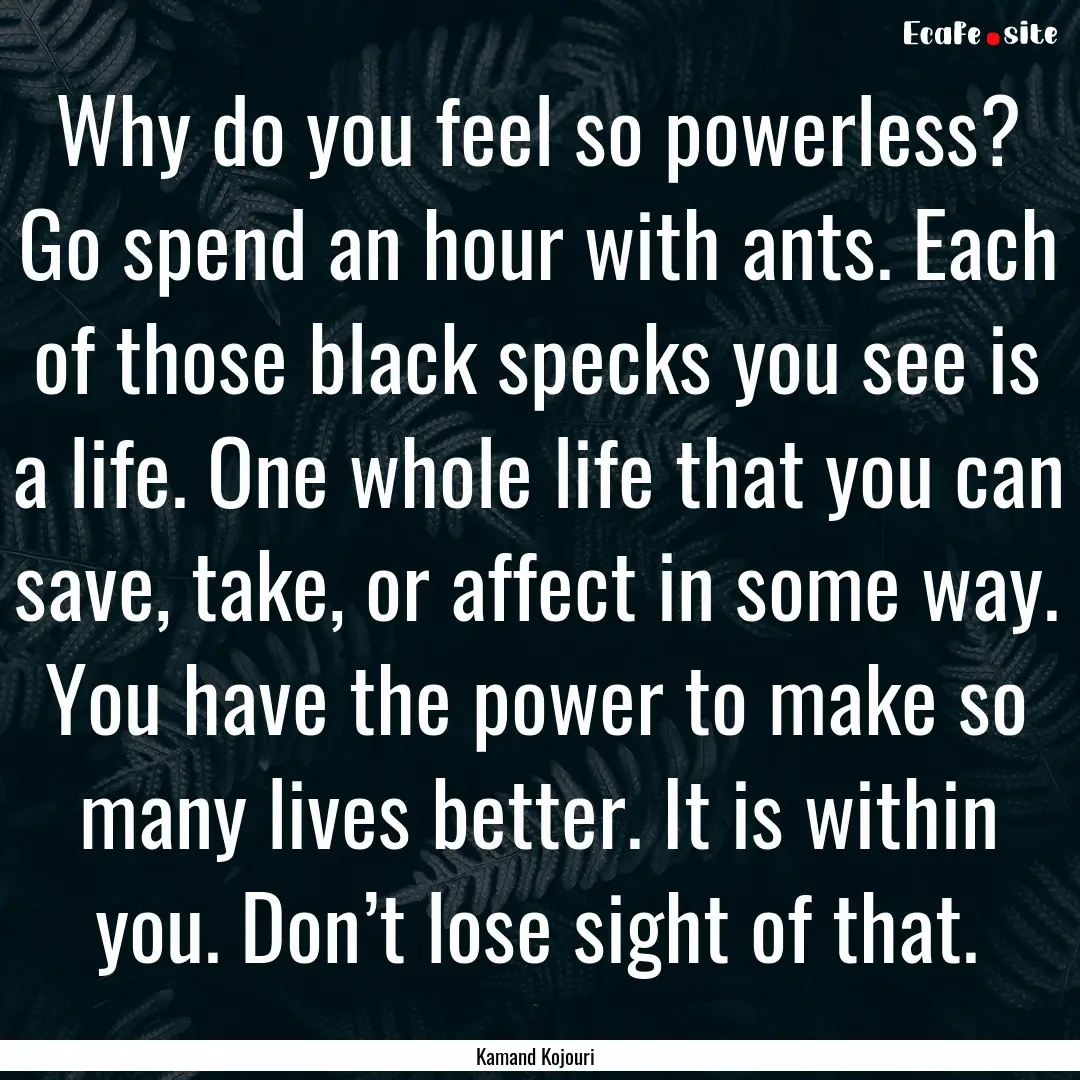 Why do you feel so powerless? Go spend an.... : Quote by Kamand Kojouri