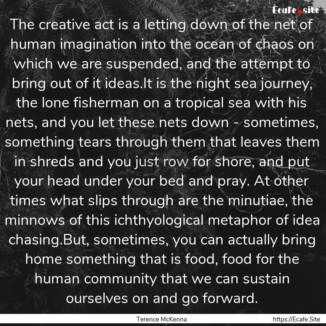 The creative act is a letting down of the.... : Quote by Terence McKenna