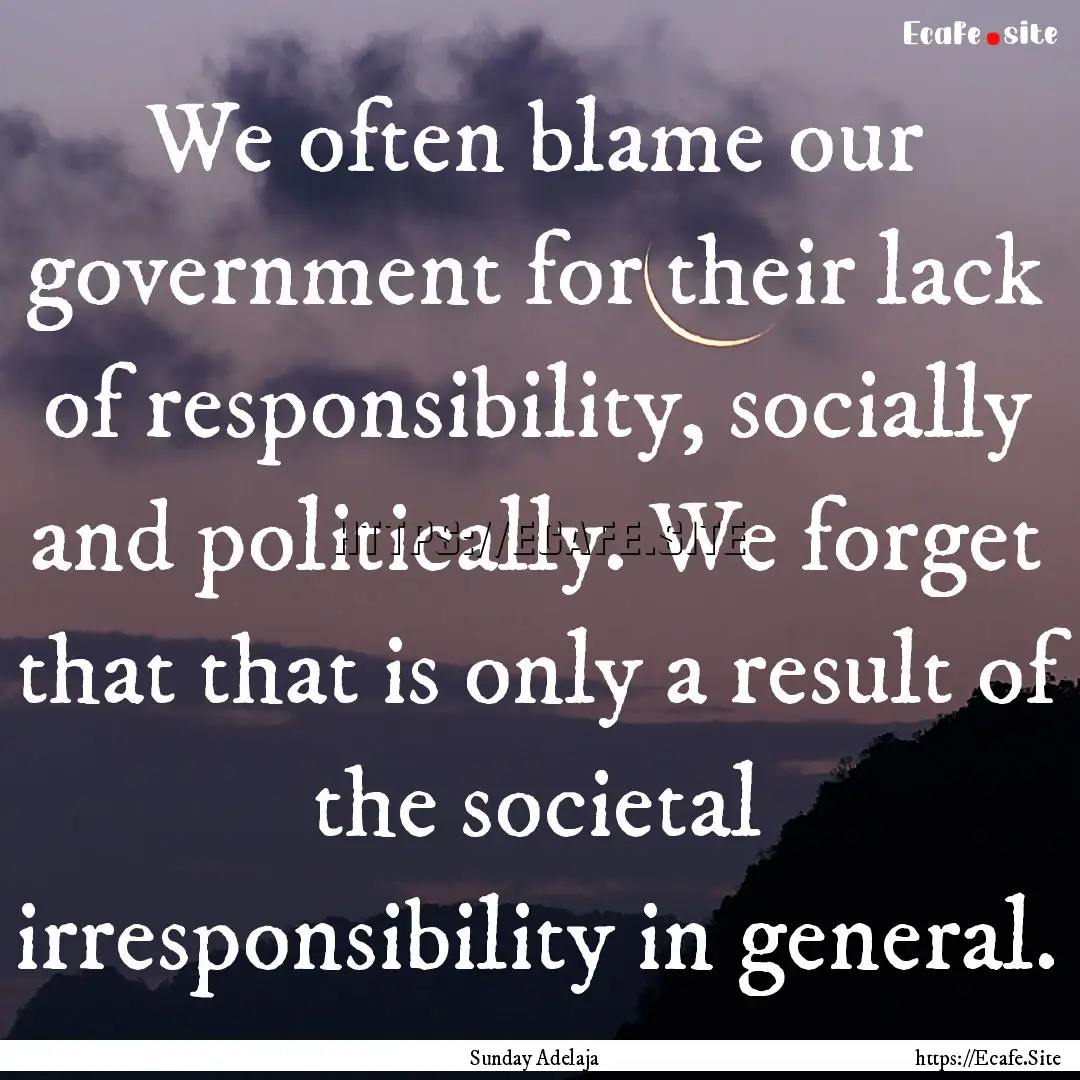 We often blame our government for their lack.... : Quote by Sunday Adelaja