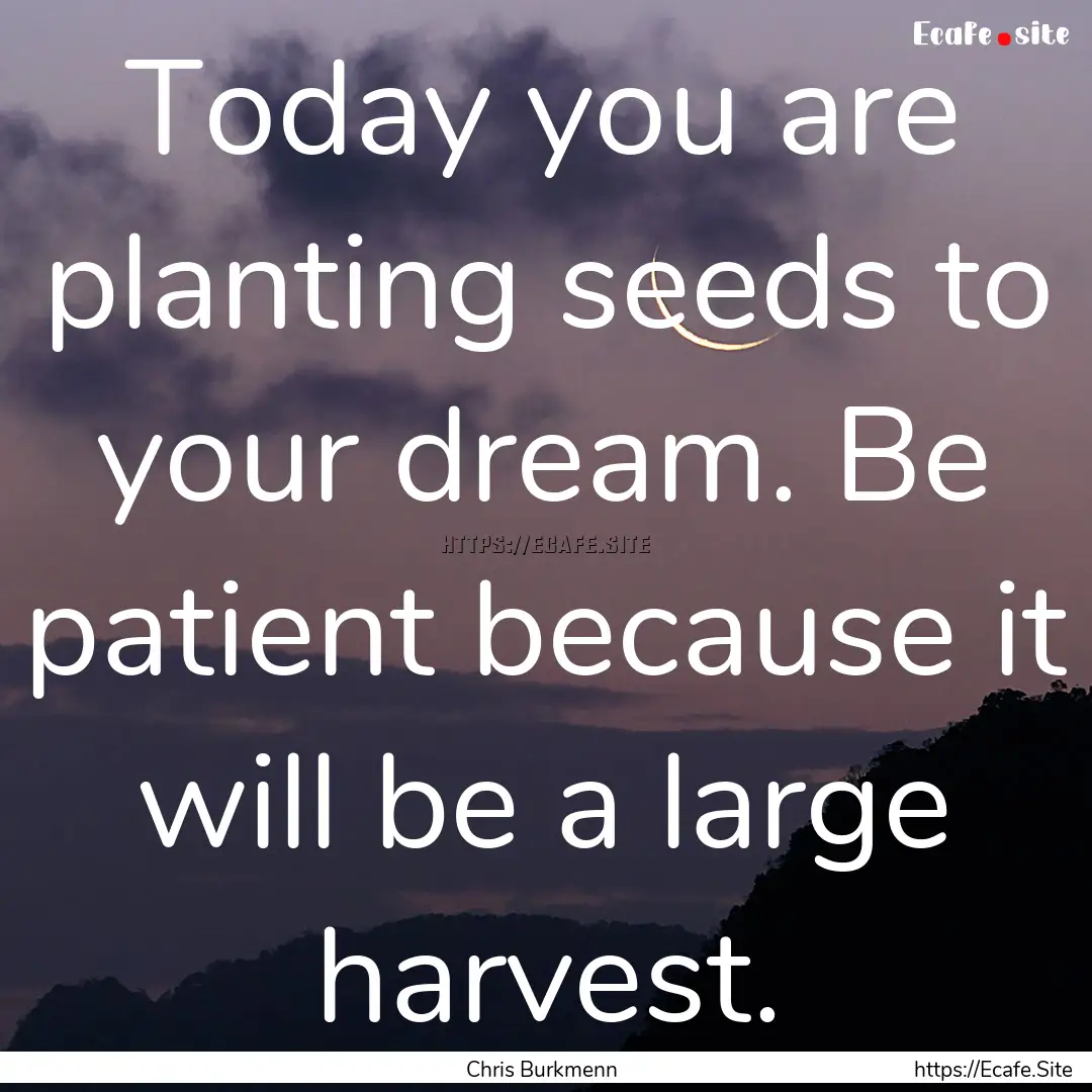 Today you are planting seeds to your dream..... : Quote by Chris Burkmenn