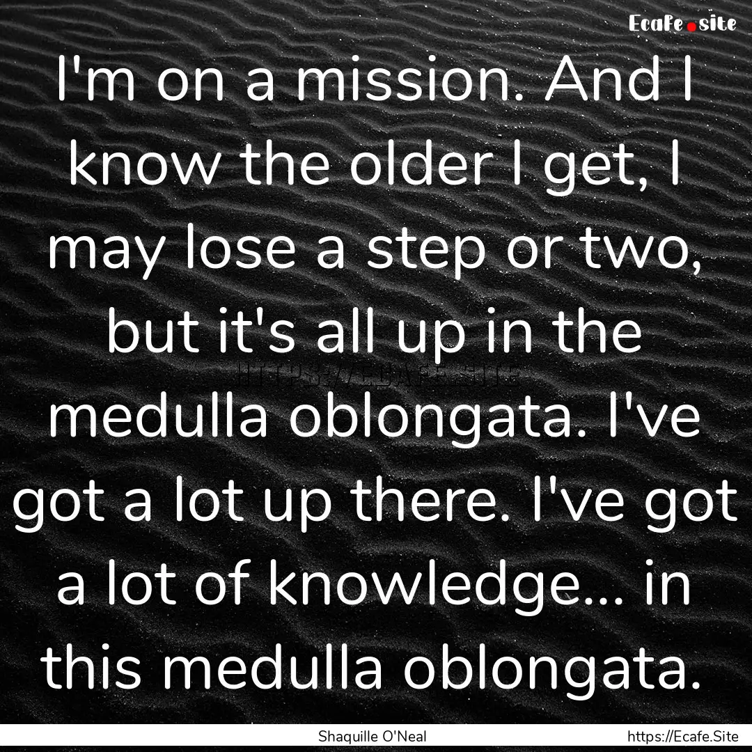 I'm on a mission. And I know the older I.... : Quote by Shaquille O'Neal