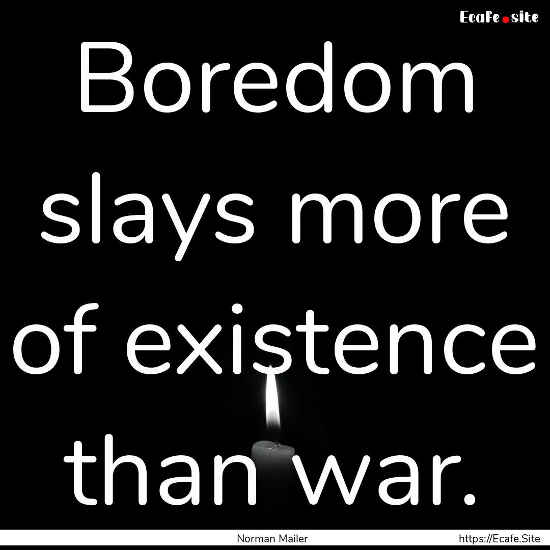 Boredom slays more of existence than war..... : Quote by Norman Mailer