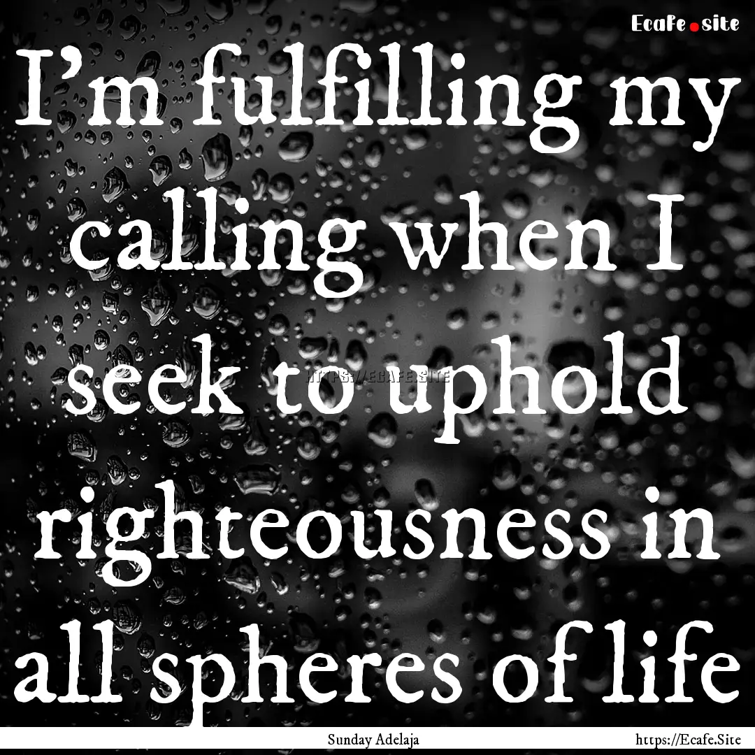 I’m fulfilling my calling when I seek to.... : Quote by Sunday Adelaja