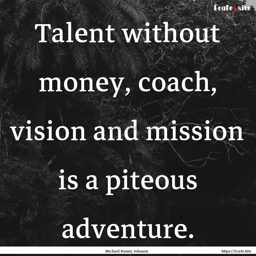 Talent without money, coach, vision and mission.... : Quote by Michael Bassey Johnson