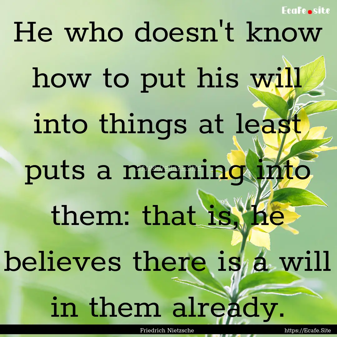 He who doesn't know how to put his will into.... : Quote by Friedrich Nietzsche