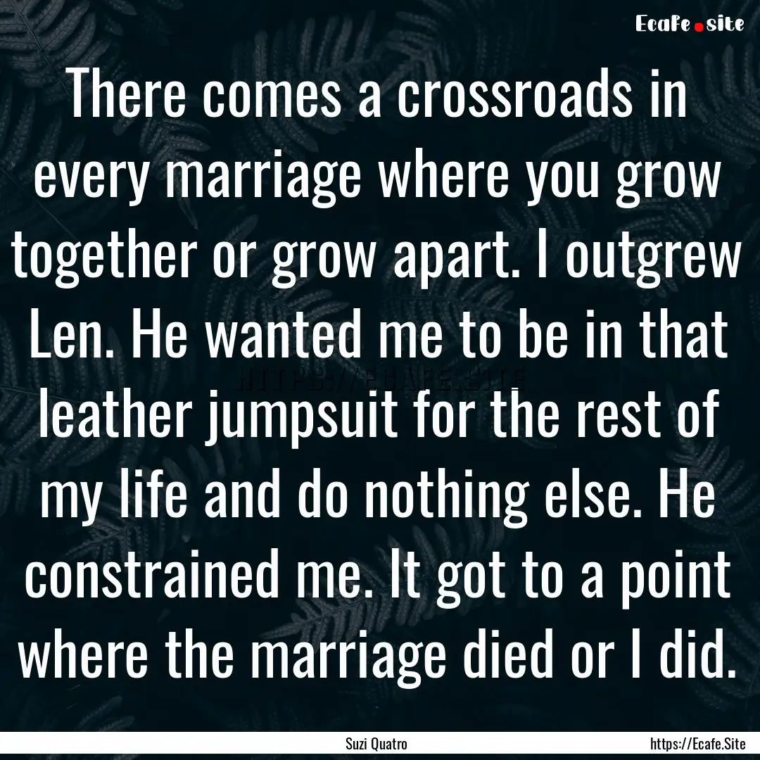 There comes a crossroads in every marriage.... : Quote by Suzi Quatro