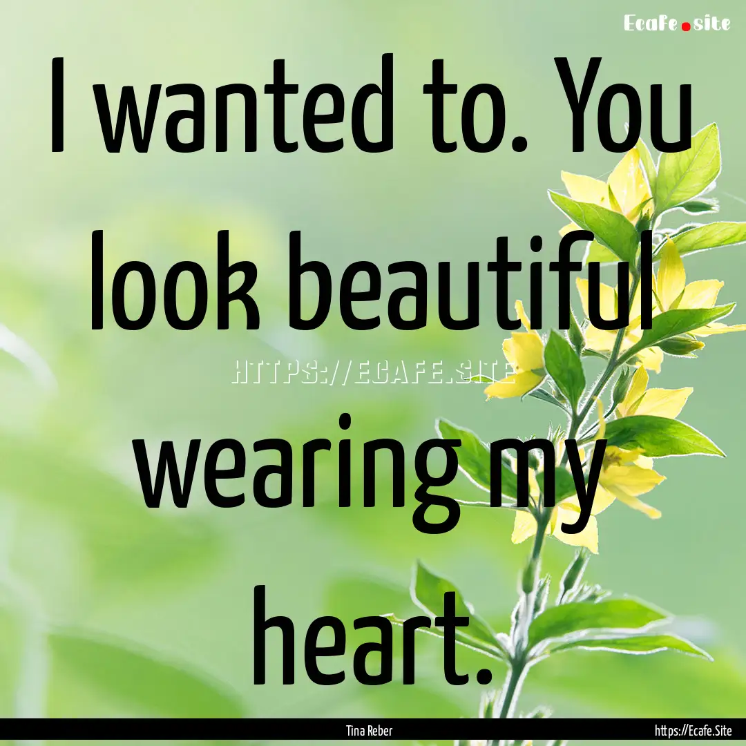 I wanted to. You look beautiful wearing my.... : Quote by Tina Reber