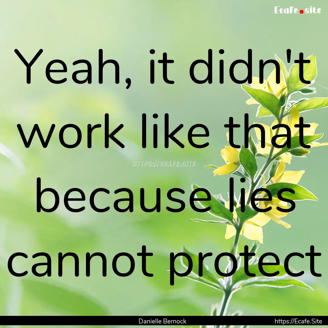 Yeah, it didn't work like that because lies.... : Quote by Danielle Bernock