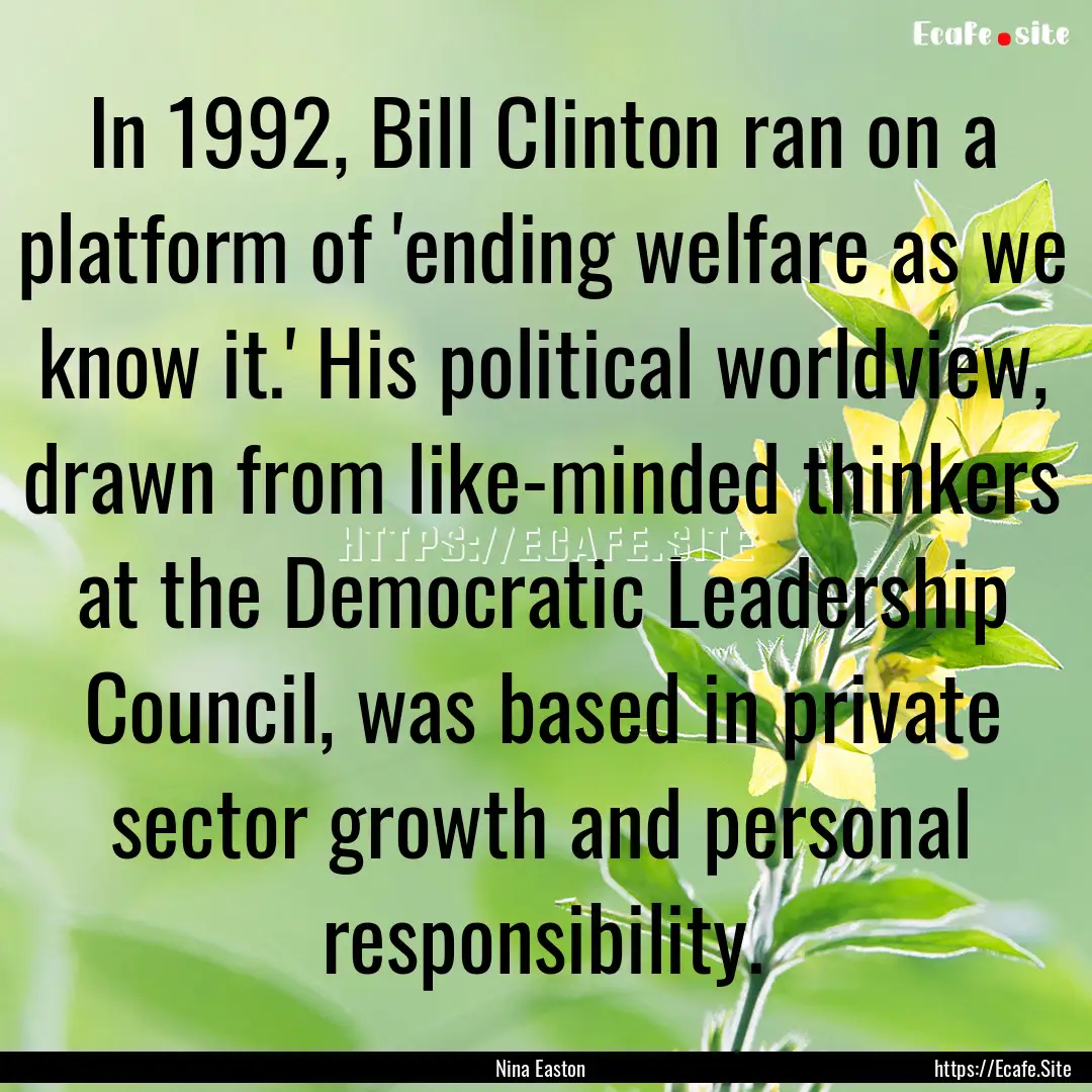 In 1992, Bill Clinton ran on a platform of.... : Quote by Nina Easton